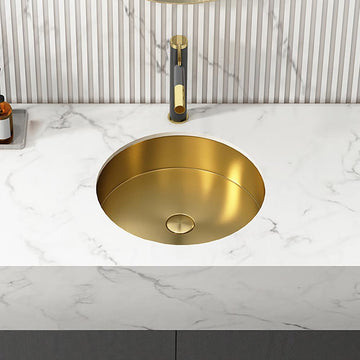 Brushed Gold Modern Luxury Stainless Steel Round Sink Undermount Bathroom Wash Sink